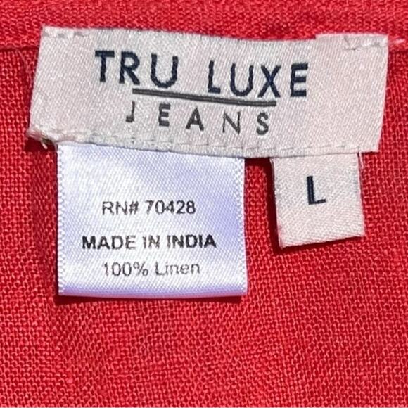 Tru Luxe 100% Large Linen Coral Boho Peasant Top Embroidered Blouse Boho Chic - Picture 5 of 9